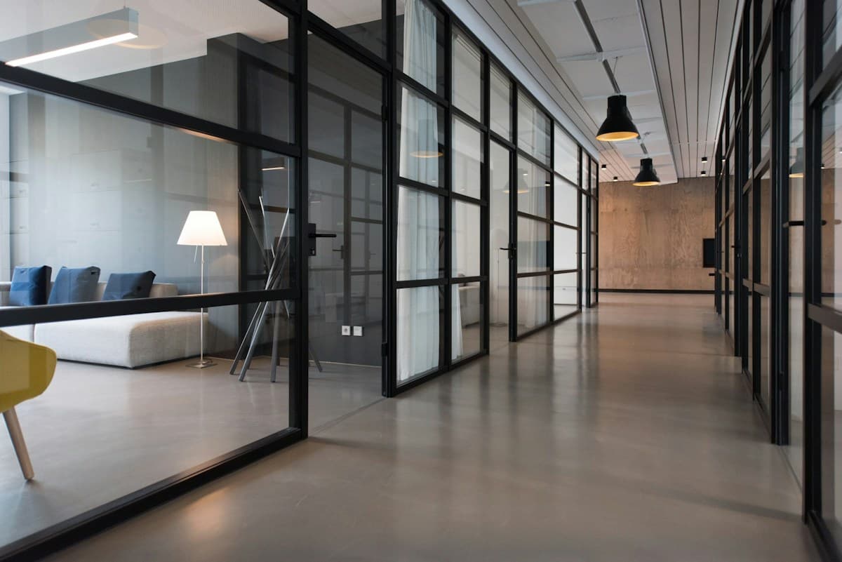 Modern architectural event space with refined lighting and glass lines