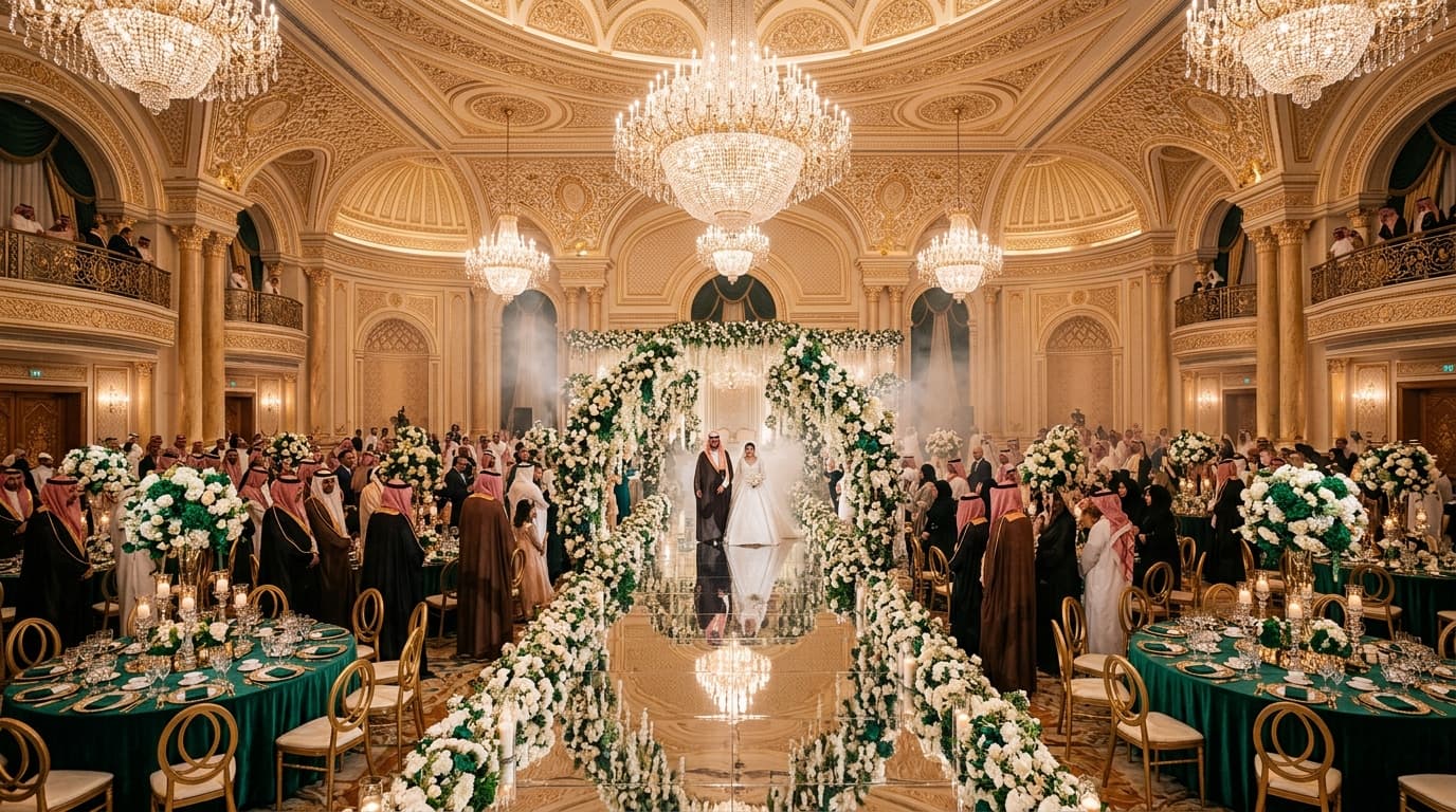 Luxury wedding stage and kosha design by Focus Events in Riyadh